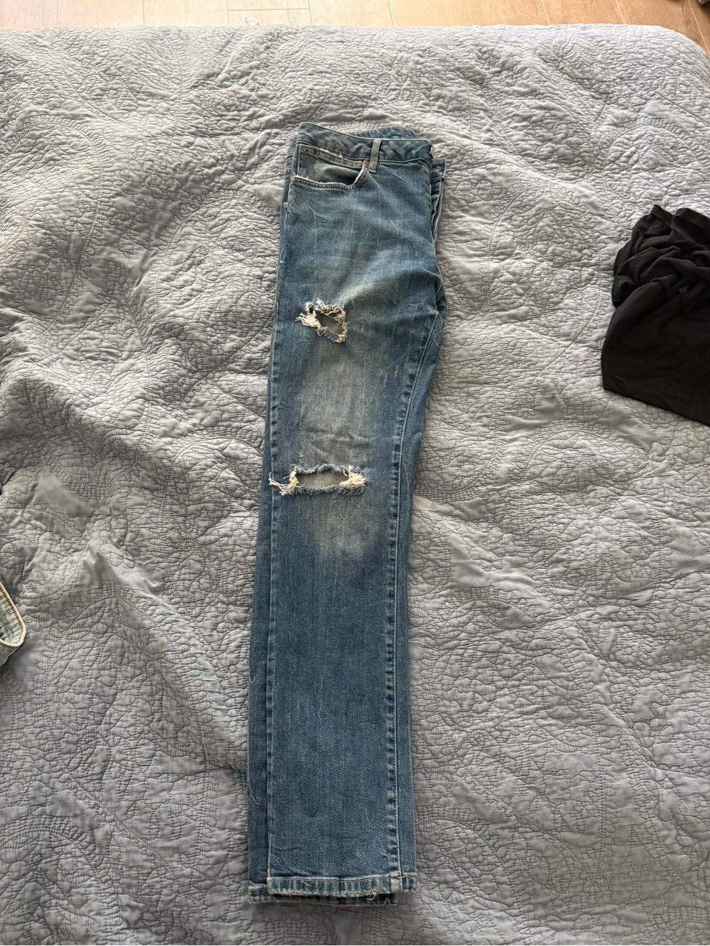 Topman Slim Distressed Blue Jeans